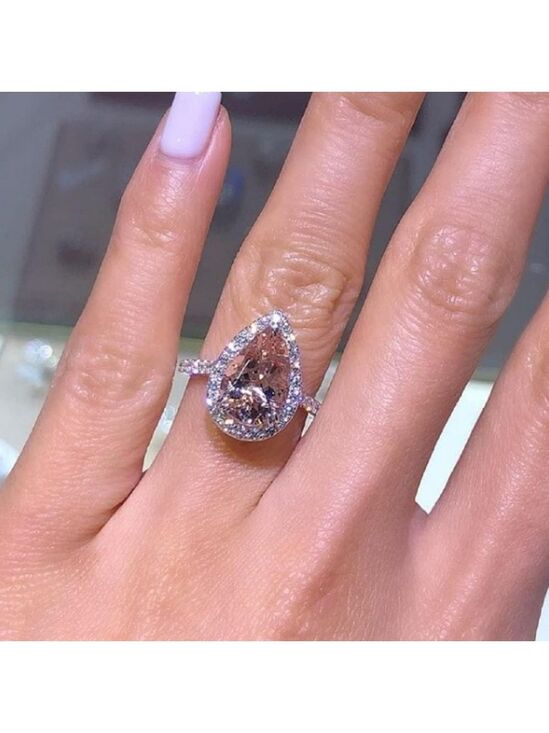 unbranded Jewelry - Silver Inlaid with Pink Crystal Water Drop Pear-Shaped Engagement Ring